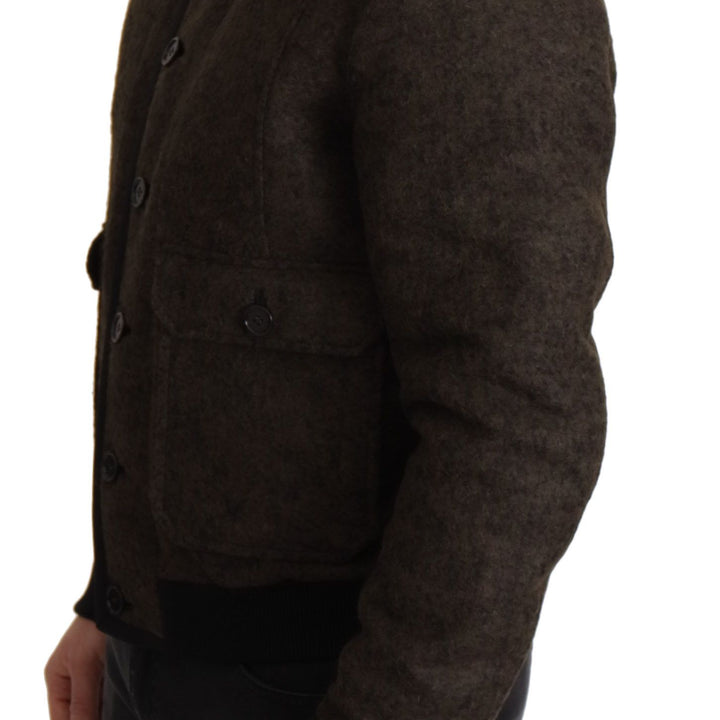 Dolce & Gabbana Brown Alpaca Button Down Bomber Coat Jacket