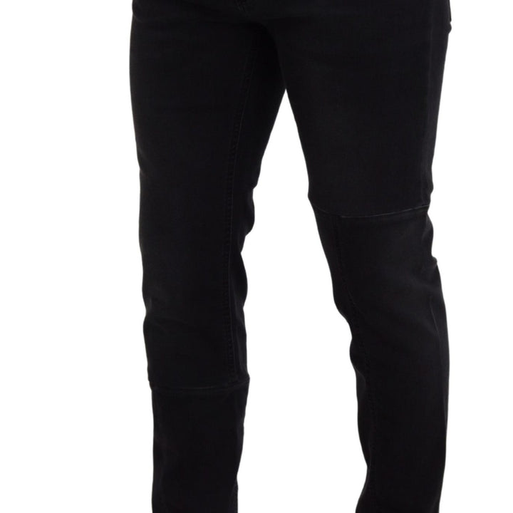 Dolce & Gabbana Black Cotton Patch Embroidery Denim Jeans