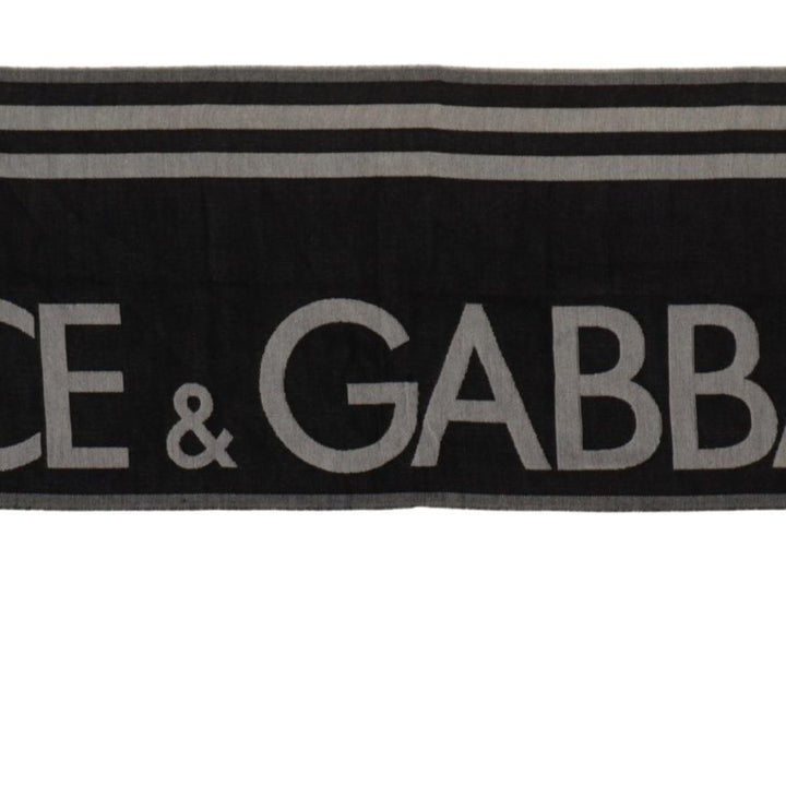 Dolce & Gabbana Black Gray Cotton Modal Jacquard Logo Wrap Scarf