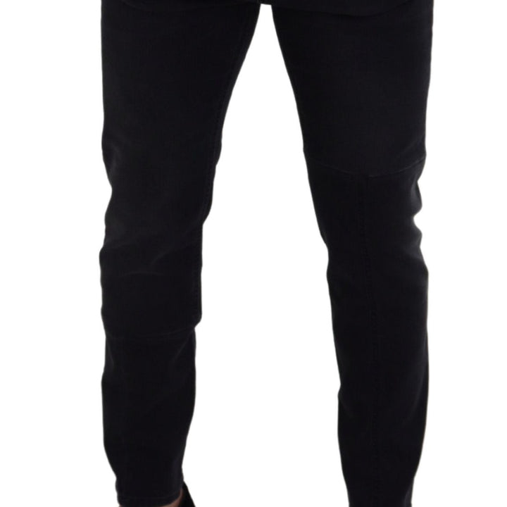 Dolce & Gabbana Black Cotton Patch Embroidery Denim Jeans
