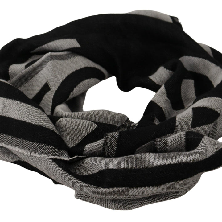 Dolce & Gabbana Black Gray Cotton Modal Jacquard Logo Wrap Scarf