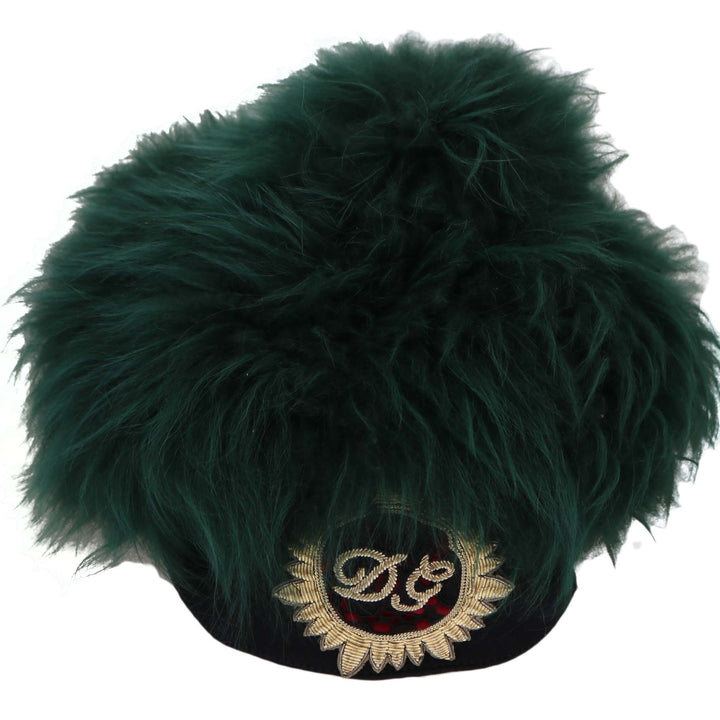 Dolce & Gabbana Green Fur DG Logo Embroidered Cloche Hat