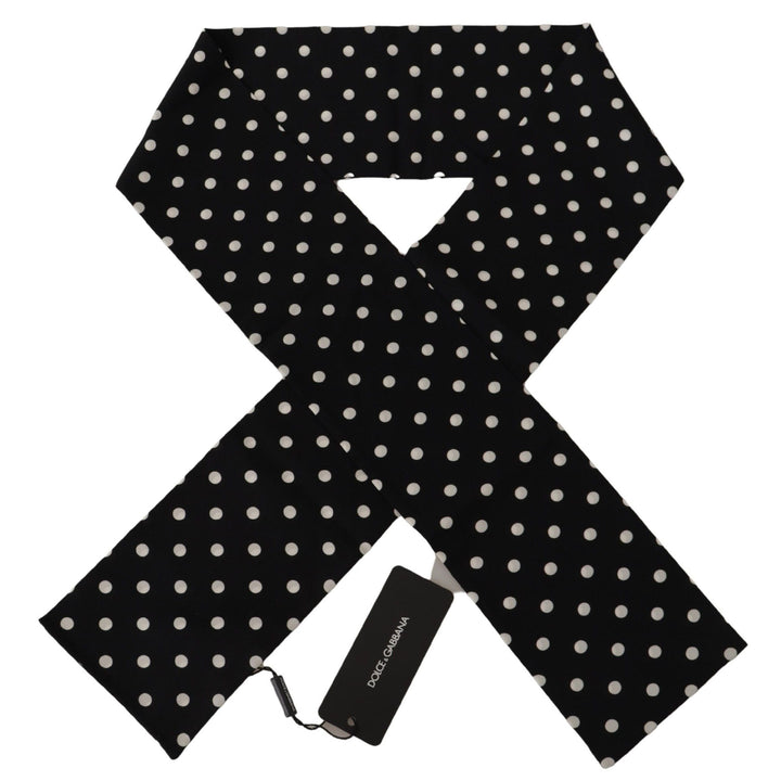 Dolce & Gabbana Black Silk Skinny Polka Dot Mens Scarf Wrap Shawl Scarf