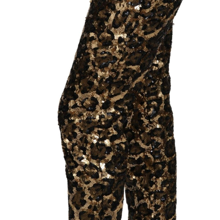 Dolce & Gabbana Gold Brown Leopard Sequined High Waist Pants