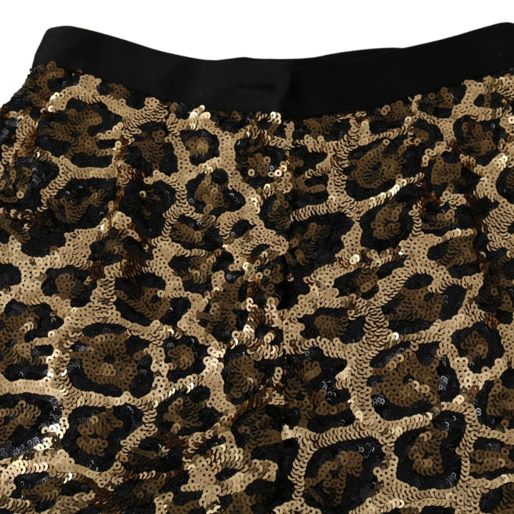 Dolce & Gabbana Gold Brown Leopard Sequined High Waist Pants