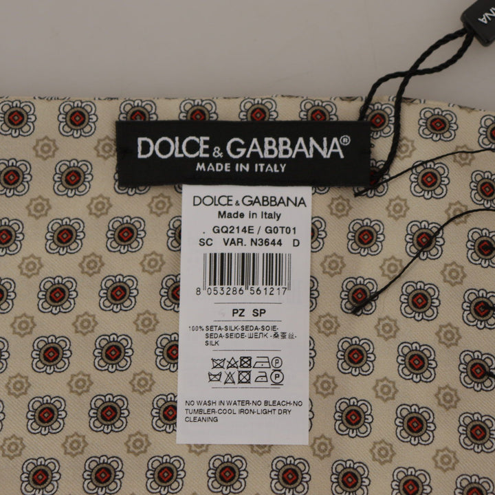 Dolce & Gabbana Cream Silk Retro Pattern Shawl Fringe Scarf