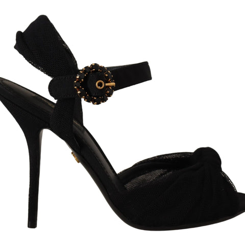 Dolce & Gabbana Black Tulle Stretch Ankle Buckle Strap Shoes