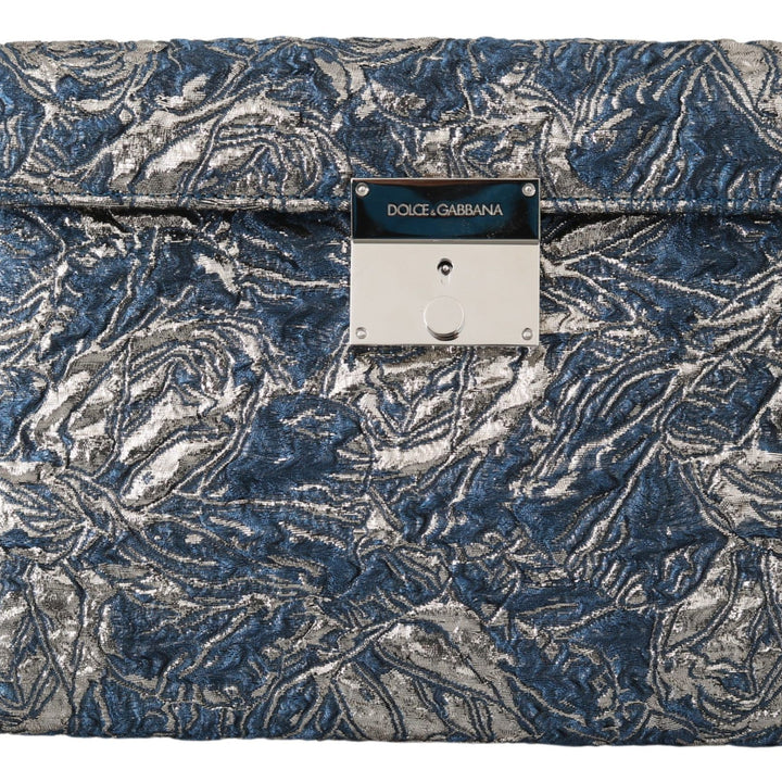 Dolce & Gabbana Blue Silver Jacquard Leather Document Briefcase Bag