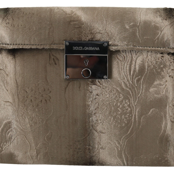 Dolce & Gabbana Beige Velvet Floral Leather Men Document Briefcase