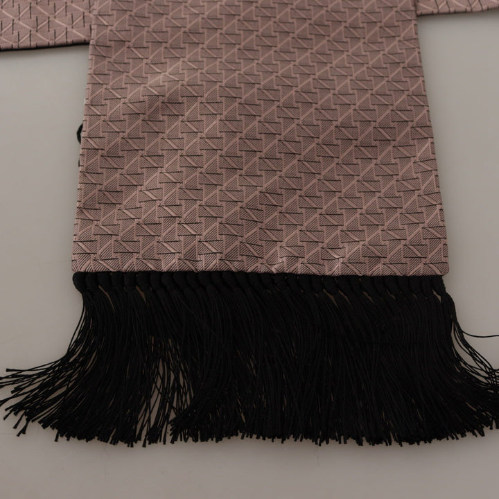 Dolce & Gabbana Light Pink Silk Check Print Neck Wrap Fringes Scarf