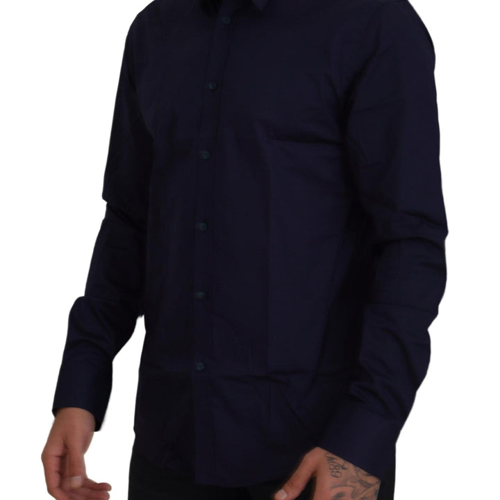 Versace Collection Dark Blue Cotton Formal Dress Trend Shirt