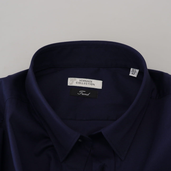 Versace Collection Dark Blue Cotton Formal Dress Trend Shirt