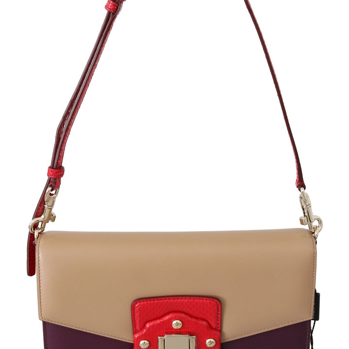 Dolce & Gabbana Purple Beige Red Leather Crossbody Purse Bag