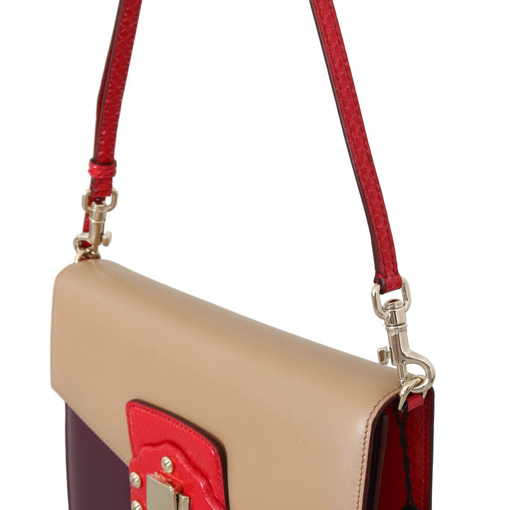 Dolce & Gabbana Purple Beige Red Leather Crossbody Purse Bag