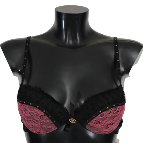 Roberto Cavalli Black Pink Lace Push Up Bra Underwear