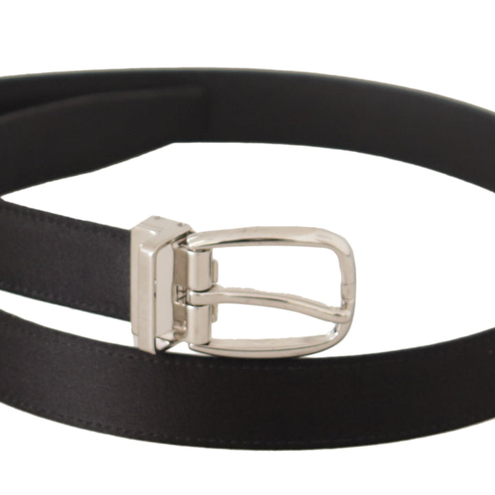 Dolce & Gabbana Black Canvas Leather Silver Logo Metal Buckle Belt