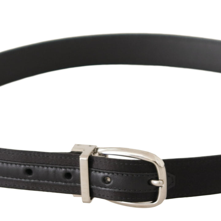 Dolce & Gabbana Black Canvas Leather Silver Logo Metal Buckle Belt