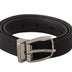 Dolce & Gabbana Black Grosgrain Leather Silver Tone Metal Buckle Belt