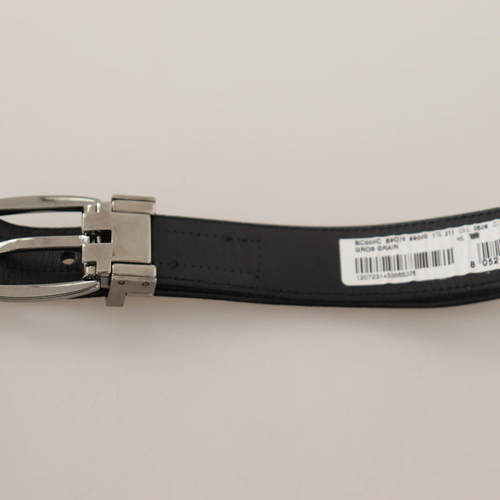 Dolce & Gabbana Black Grosgrain Leather Silver Tone Metal Buckle Belt