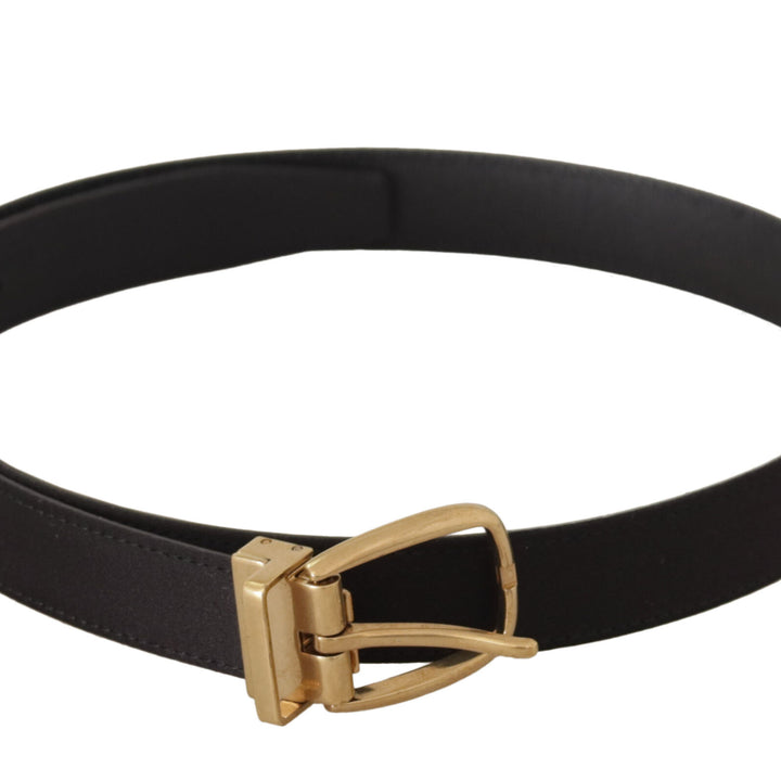 Dolce & Gabbana Black Silk Leather Gold Tone Metal Buckle Belt