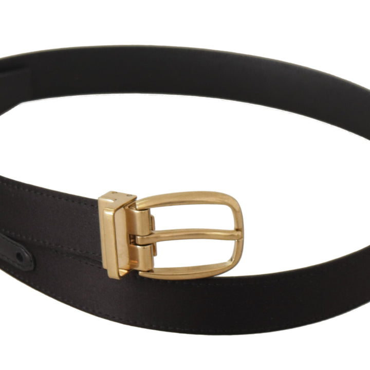 Dolce & Gabbana Black Silk Leather Gold Tone Metal Buckle Belt