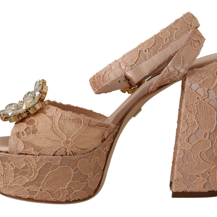 Dolce & Gabbana Pink Lace Taormina Platform Sandals Shoes