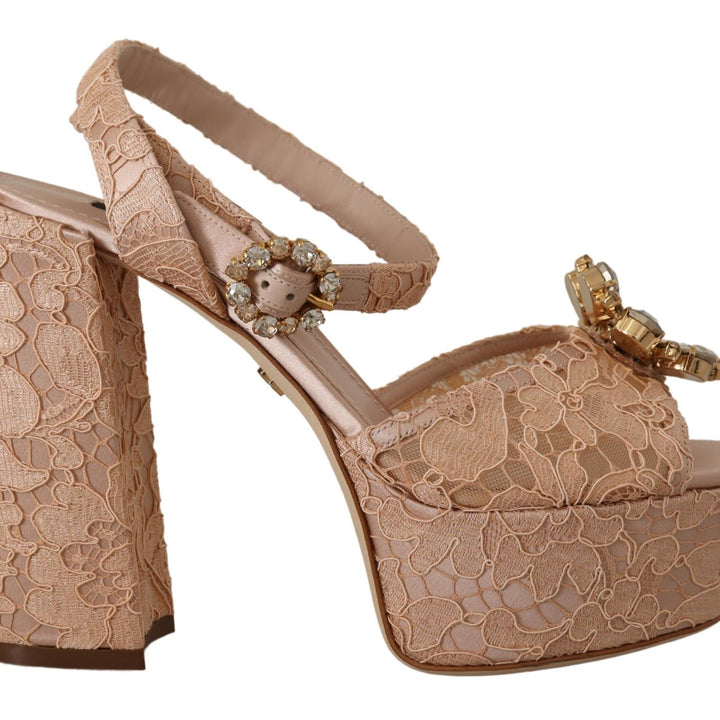 Dolce & Gabbana Pink Lace Taormina Platform Sandals Shoes