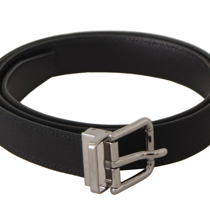 Dolce & Gabbana Black Canvas Leather Silver Metal Buckle Belt