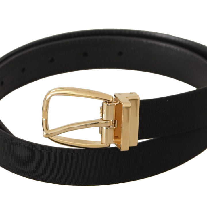 Dolce & Gabbana Black Canvas Leather Gold Metal Buckle Belt