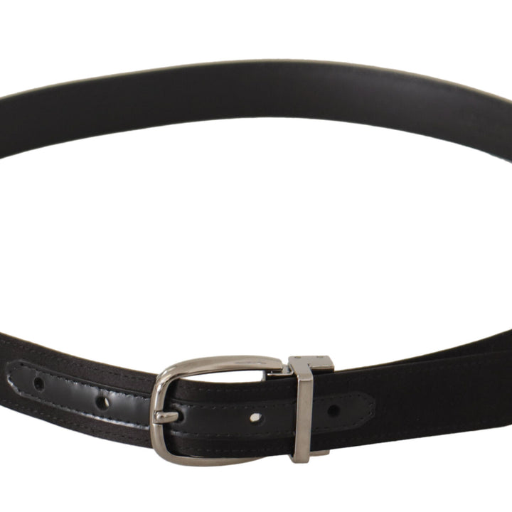 Dolce & Gabbana Black Calf Leather Silver Logo Metal Buckle Belt