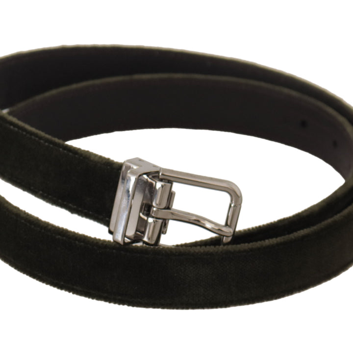 Dolce & Gabbana Green Velvet Silver Tone Metal Buckle Belt