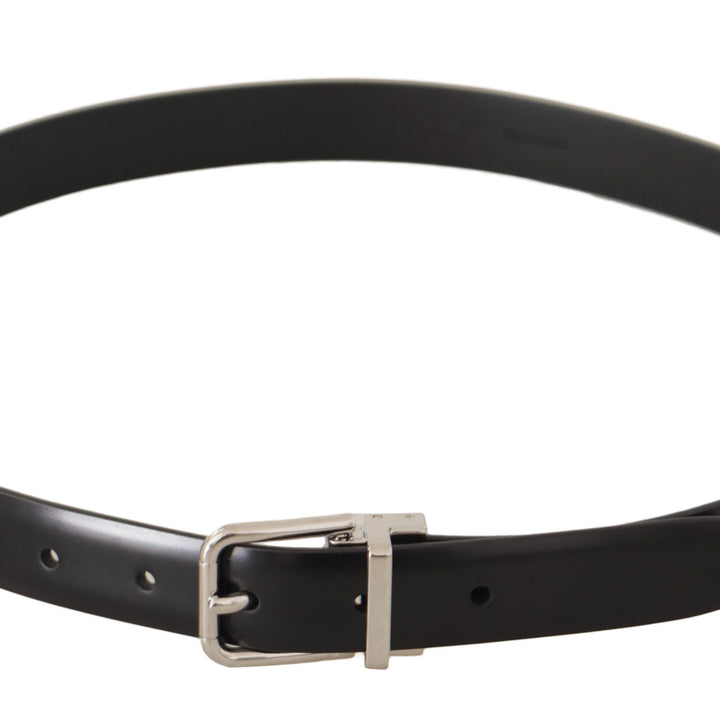 Dolce & Gabbana Black Calf Leather Silver Metal Logo Buckle Belt