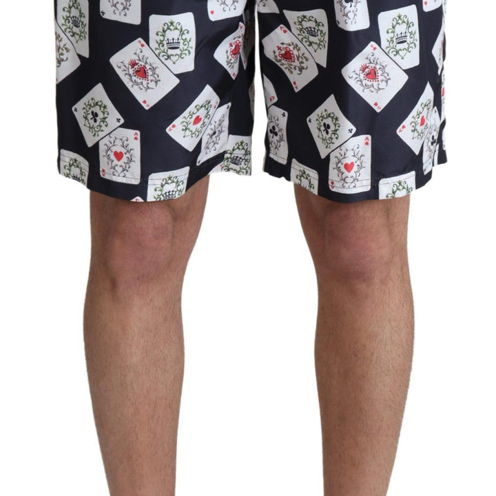 Dolce & Gabbana Black Card Deck Print Beachwear Swimshorts