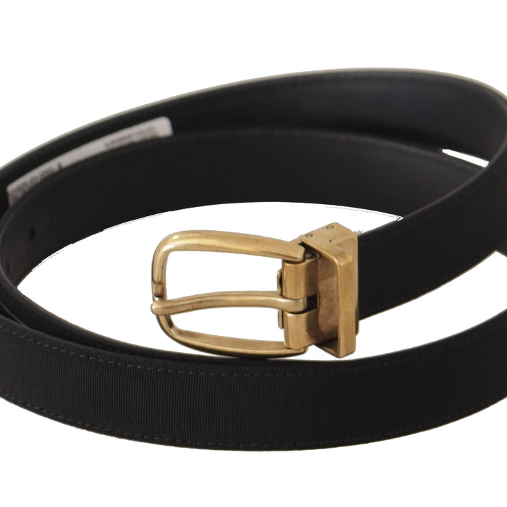 Dolce & Gabbana Black Grosgrain Canvas Gold Metal Buckle Belt