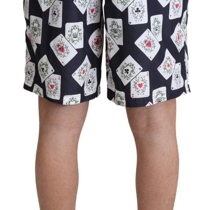 Dolce & Gabbana Black Card Deck Print Beachwear Swimshorts