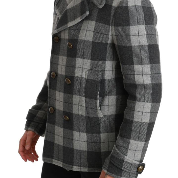Dolce & Gabbana Gray Check Wool Cashmere Coat Jacket