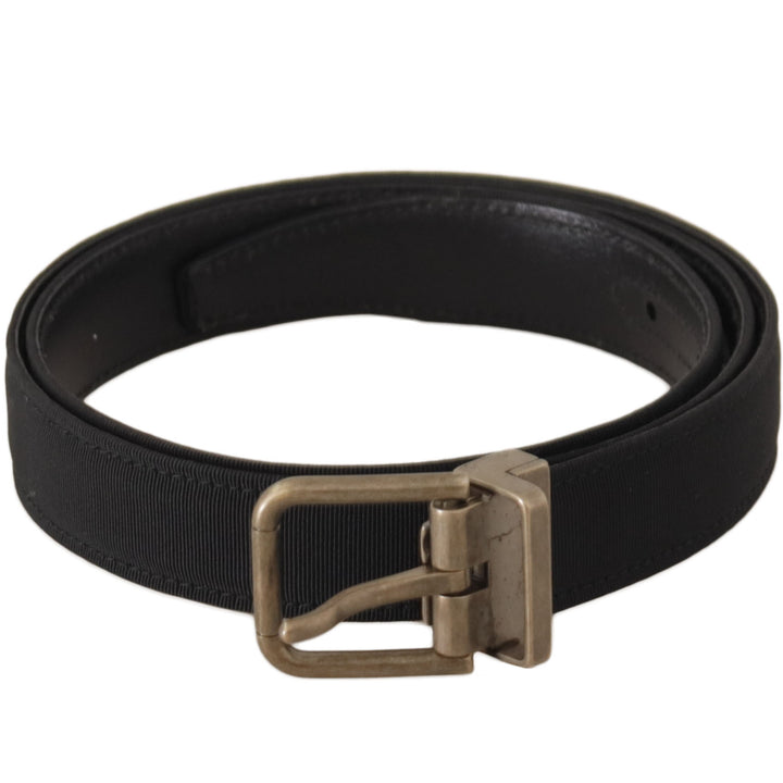 Dolce & Gabbana Black Grosgrain Leather Silver Buckle Belt