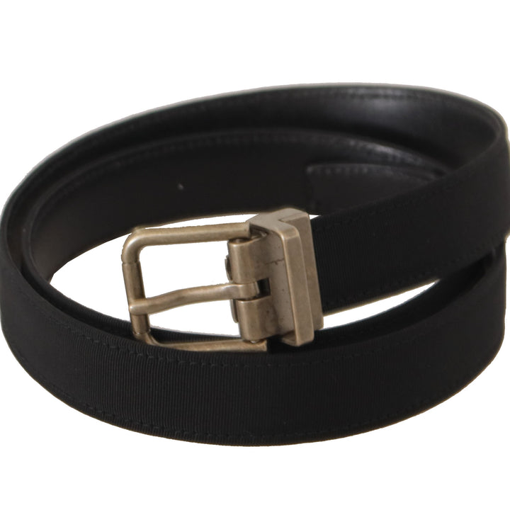 Dolce & Gabbana Black Grosgrain Leather Silver Buckle Belt