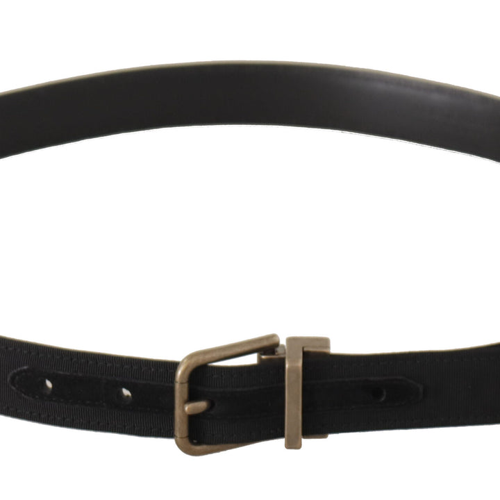 Dolce & Gabbana Black Grosgrain Leather Silver Buckle Belt