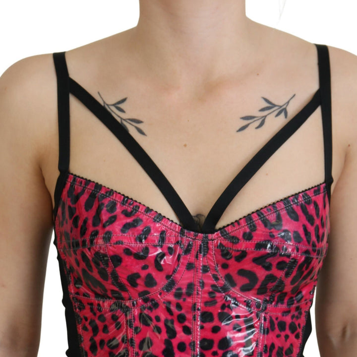 Dolce & Gabbana Pink Leopard Print Cropped Bustier Corset Top