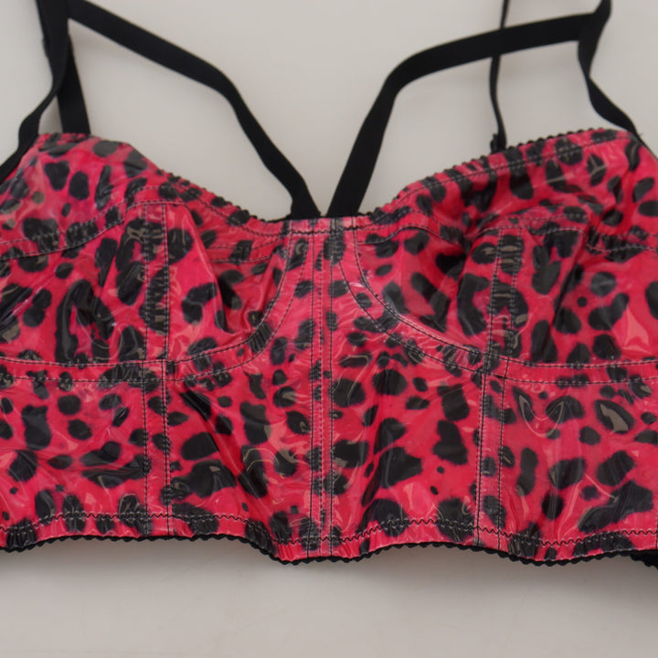 Dolce & Gabbana Pink Leopard Print Cropped Bustier Corset Top