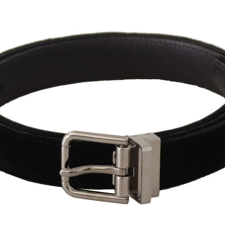 Dolce & Gabbana Black Velvet Silver Tone Logo Metal Buckle Belt