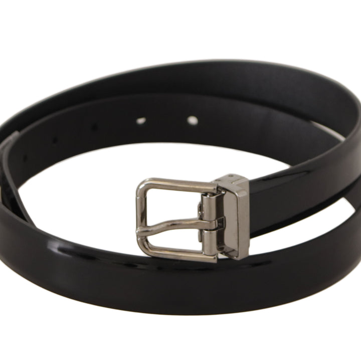 Dolce & Gabbana Black Calf Leather Silver Tone Metal Buckle Belt