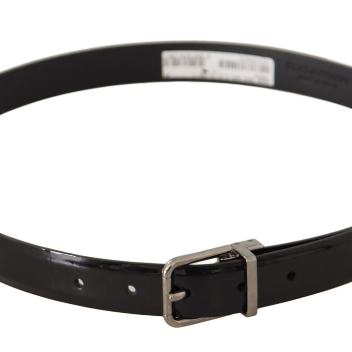 Dolce & Gabbana Black Calf Leather Silver Tone Metal Buckle Belt