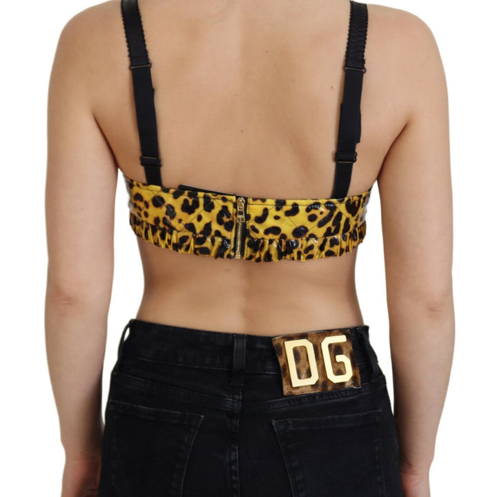 Dolce & Gabbana Yellow Leopard Cropped Bustier Corset Bra Top