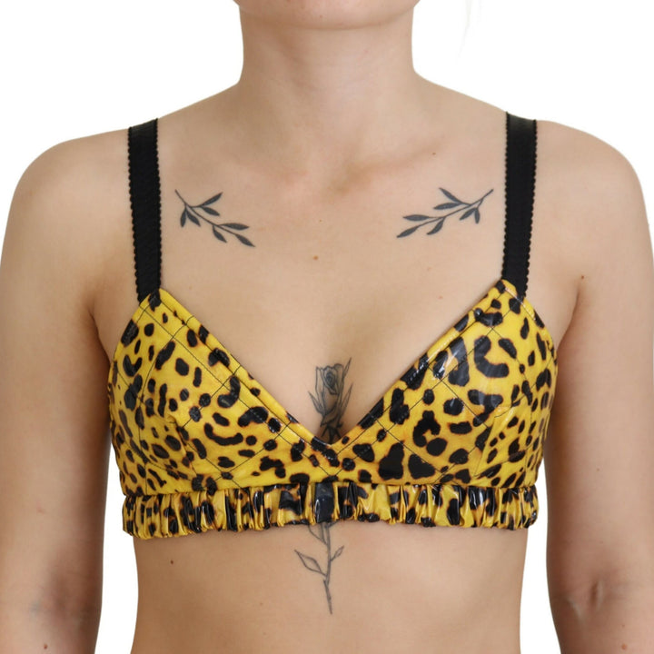 Dolce & Gabbana Yellow Leopard Cropped Bustier Corset Bra Top