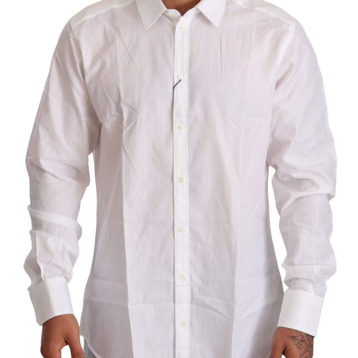 Dolce & Gabbana White Cotton Slim Fit Men MARTINI Shirt