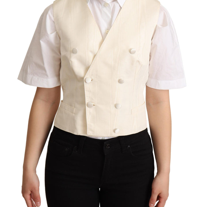 Dolce & Gabbana Beige Silk Sleeveless Waistcoat Vest