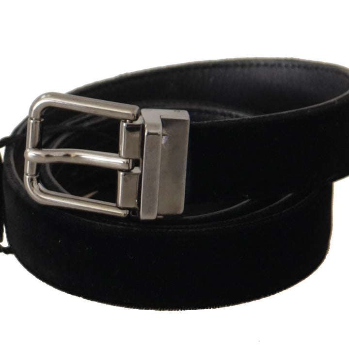 Dolce & Gabbana Black Cotton Silver Tone Metal Buckle Belt