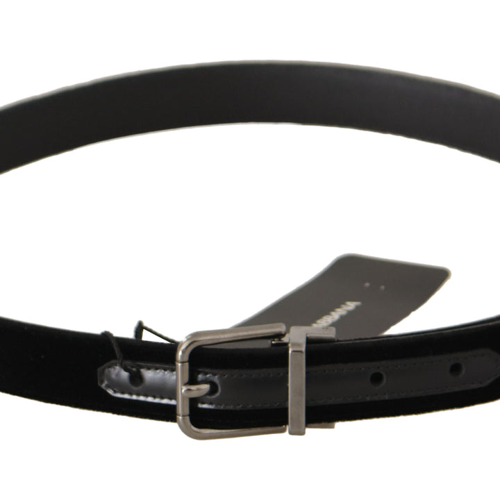 Dolce & Gabbana Black Cotton Silver Tone Metal Buckle Belt